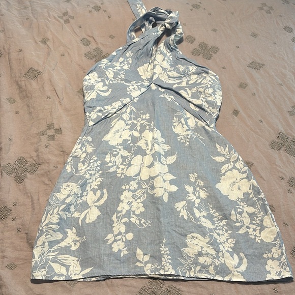 Reformation Samira Mini Dress Size 8 100% Linen Floral Halter Neck Backless - Picture 5 of 11
